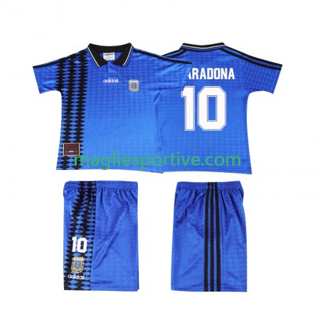 Completo Calcio Argentina MARADONA 10 Retro Bambino Divisa Trasferta 1994